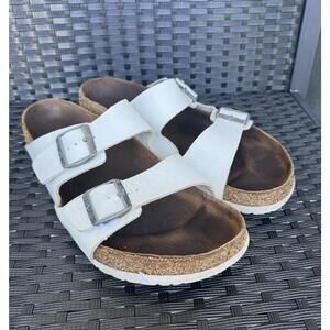 Birkenstock Arizona White Leather Double Strap Sandals Size 45 12 US Comfy
